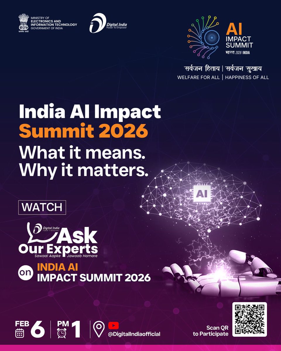 India’s AI journey?

Know what the #IndiaAIImpactSummit2026 means for you. Understand from CEO, IndiaAI Mission, Abhishek Singh <a href="/abhish18/">abhishek singh</a> in #AskOurExperts Episode 41.

Tune in live on Feb 6 at 1 PM.

🔗 youtube.com/live/Bvf1CMQNI…

#DigitalIndia <a href="/OfficialINDIAai/">IndiaAI</a> <a href="/abhish18/">abhishek singh</a>