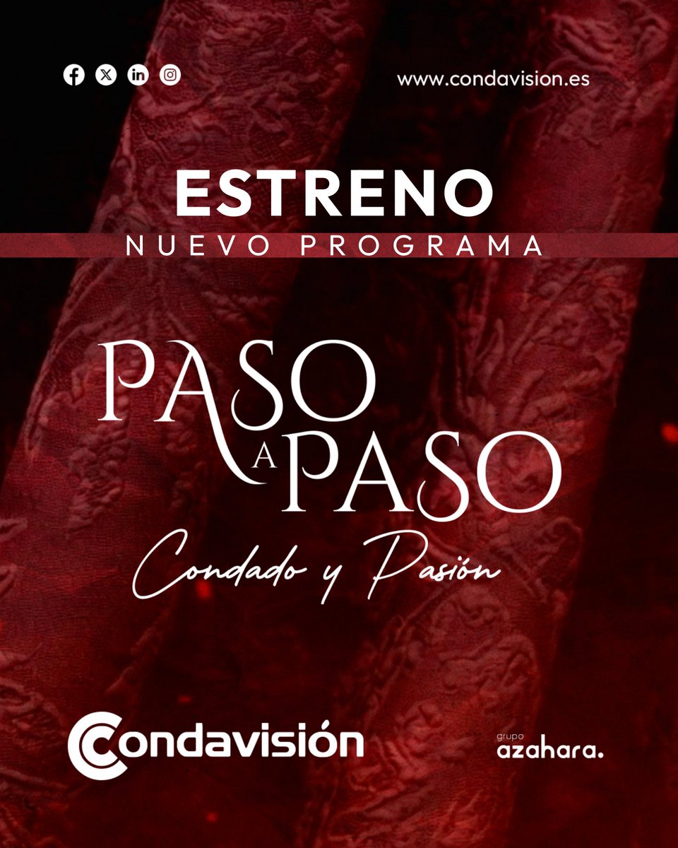 Condavision's tweet image. ✨Muy pronto.... nuevo programa: "𝑷𝒂𝒔𝒐 𝒂 𝒑𝒂𝒔𝒐... 𝑪𝒐𝒏𝒅𝒂𝒅𝒐 𝒚 𝑷𝒂𝒔𝒊𝒐́𝒏"

El mes de febrero abre sus puertas para en escasos días darle la bienvenida a un nuevo tiempo: la 𝑪𝒖𝒂𝒓𝒆𝒔𝒎𝒂 🕯️.

➡️ Más información: goo.su/j6TvfTz

#Condavisión #Pasoapaso
