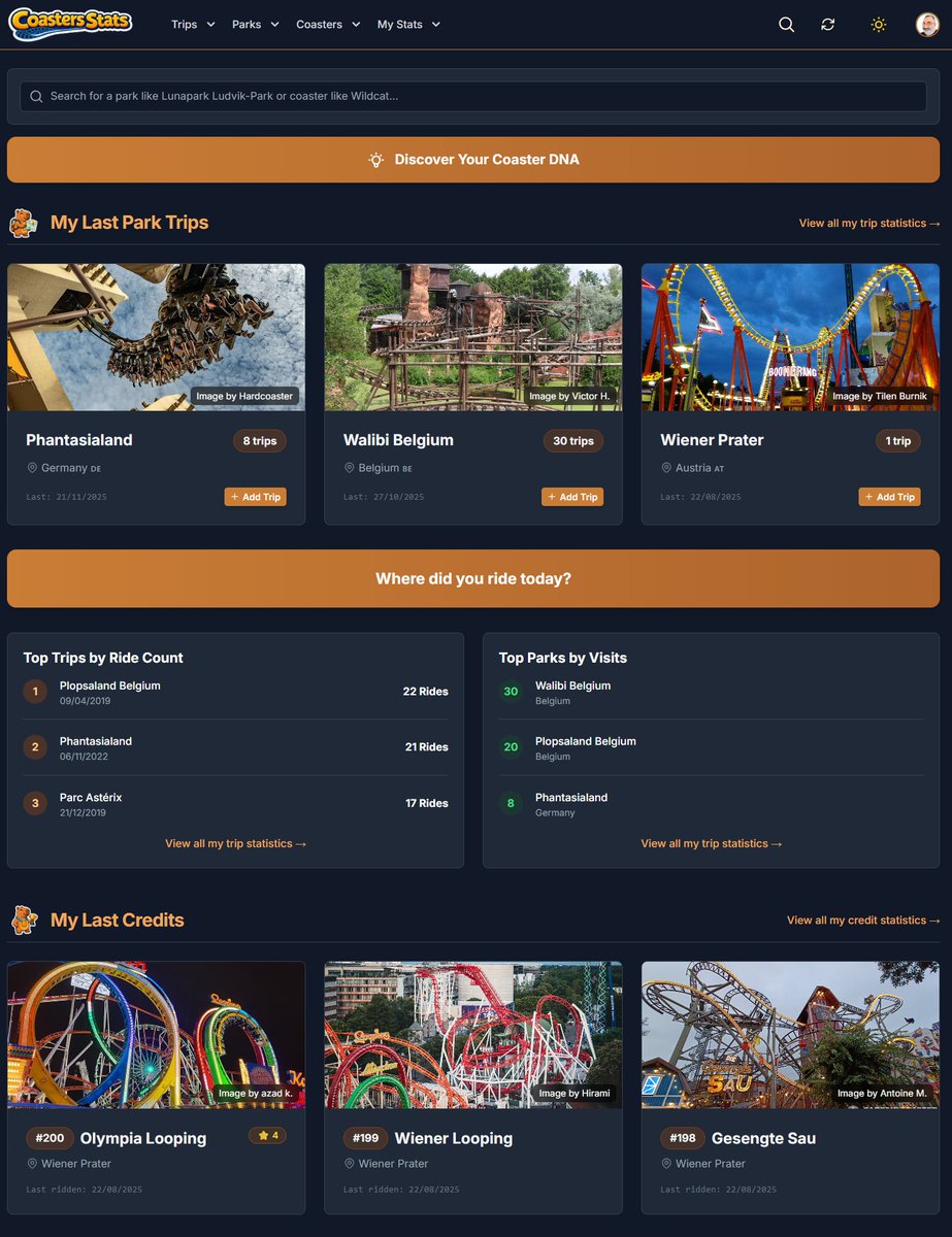 CoastersStats est maintenant ouvert au public.
Un site dédié aux passionnés : stats détaillées de vos coasters, génération de tier lists et duels pour comparer objectivement les attractions. Projet personnel, gratuit, sans pub ni collecte de données:  coastersstats.com