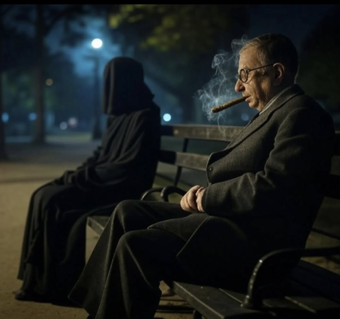 Dijo una vez Jean-Paul Sartre: "Me senté en una banca mientras fumaba un cigarro y, sin darme cuenta, la Muerte se acomodó a mi lado.

—Tardaste… —le reclamé.

Ella tomó el cigarro, fumó y sonrió con desgana.

—Aún no vengo por ti, pero piensas tanto en mí que decidí saludarte.