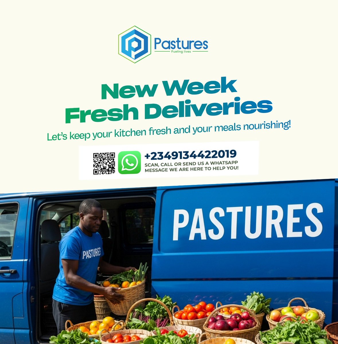 *New week, fresh deliveries* 🥕🍎
Keeping your kitchen stocked and your meals nourishing.

📦 Fresh produce
🚚 Reliable delivery
🥗 Healthy meals made easy

Order today and let freshness fuel your week.

📲 Scan, call, or WhatsApp us to get started.