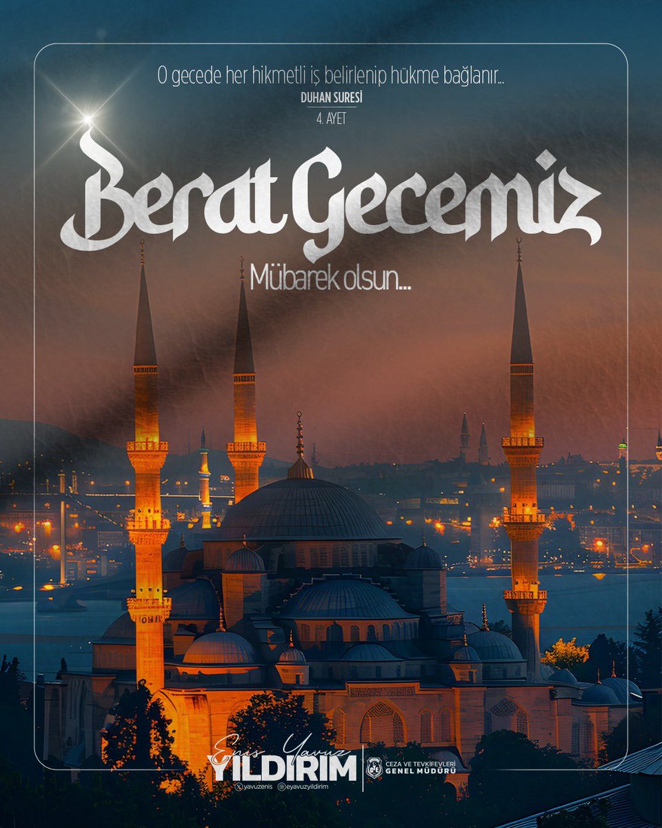 Berat Kandili’nin, milletimiz ve tüm İslam âlemi için hayırlar getirmesini, bu mübarek gecenin birlik, beraberlik ve huzur ortamımızın pekişmesine de vesile olmasını temenni ediyorum.