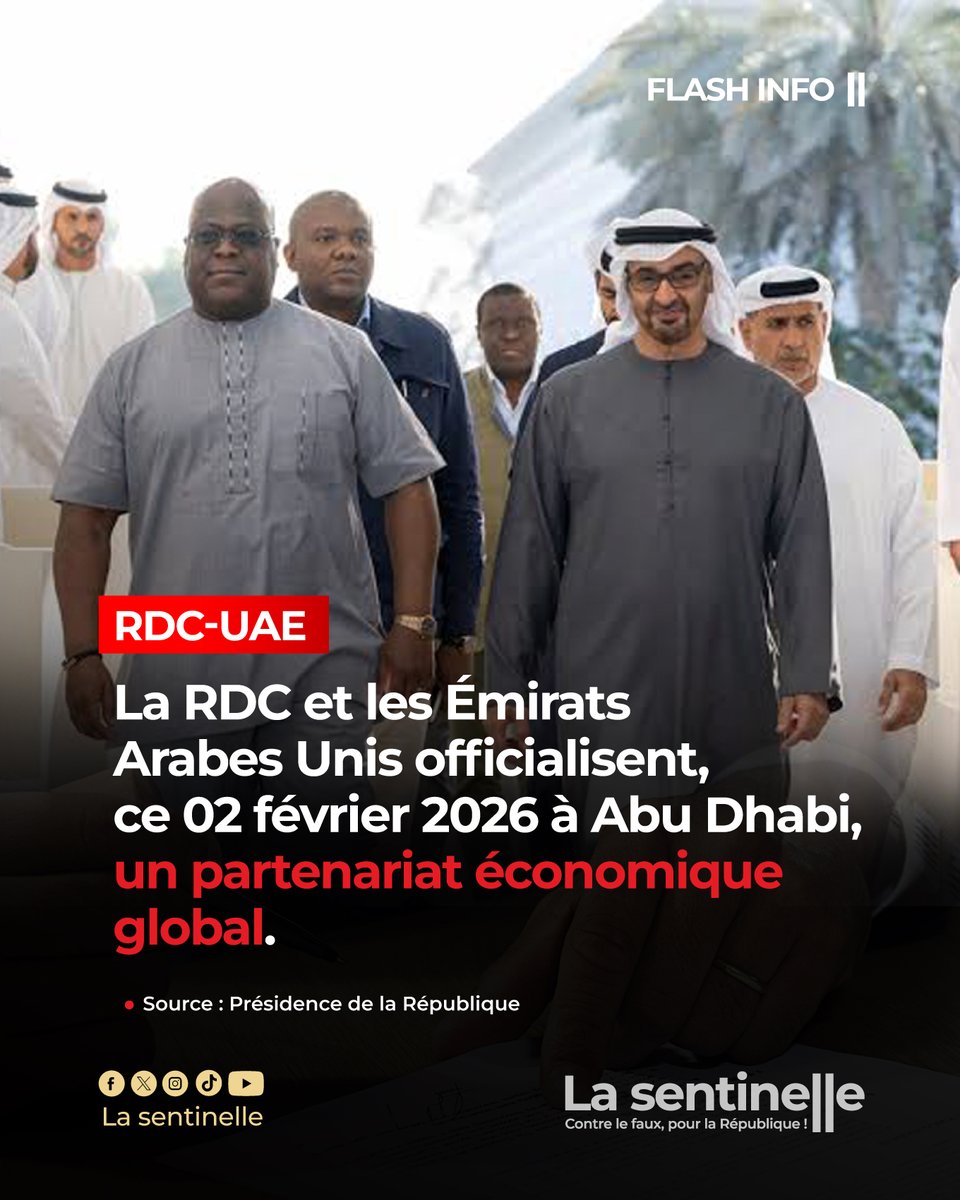 sentinellecongo's tweet image. 🤝 RDC–Émirats Arabes Unis : un partenariat économique historique scellé à ABU Dhabi.
Objectif : booster échanges commerciaux et investissements.

#RDC #ÉmiratsArabesUnis #Partenariat #Économie #Diplomatie