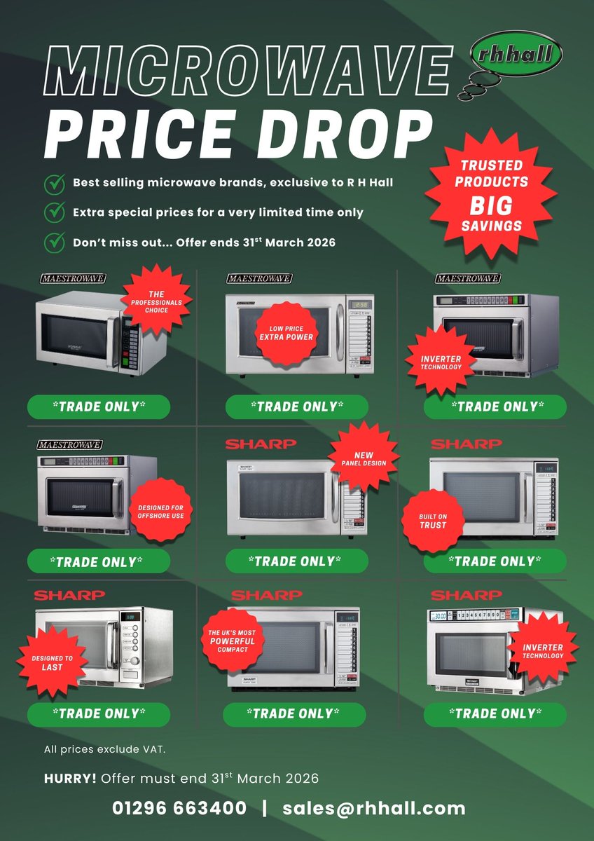 MICROWAVE PRICE DROP! Our latest Trade Only offer is now live, featuring best selling exclusive brand Microwaves at extra special prices. Ask our team for a copy today...