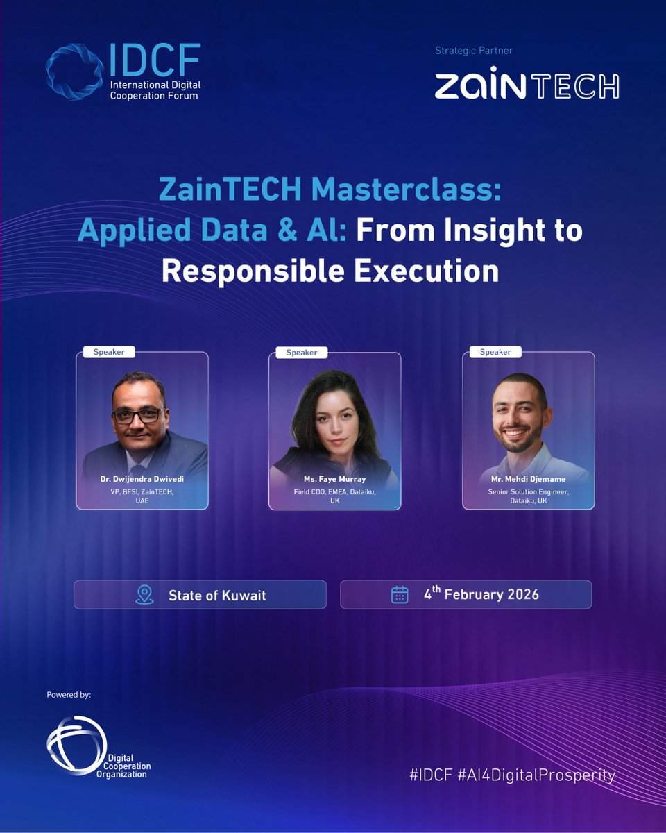 The ZainTECH Masterclass: “Applied Data &amp; AI: From Insight to Responsible Execution” at IDCF will focus on how organizations can translate data and AI insights into responsible, real-world execution.

Led by Dr Dwijendra Dwivedi, VP, BFSI, ZainTECH, Mr. Mehdi Djemame, Senior