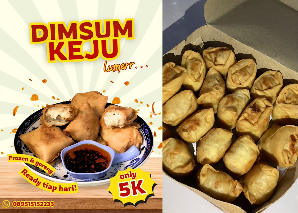 SORE-SORE ENAKNYA NGEMIL!

yuk fess order dimsum keju ini cuma 5k aja. area surabaya ongkirnya cuma 2-5k, tinggal duduk manis udah nyampe promo ongkir terbatas tiap harinya, grab it fastt😱‼️

📍surabaya
📍malang (PO, frozen only)

silakan hub no tertera/<a href="/lelzzaa/">zzaa🍄🍬 || jual dimsum keju sby</a> yaa!🙌