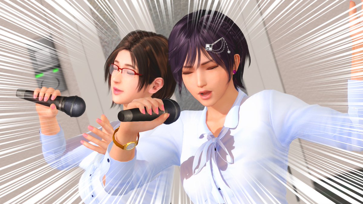 マイクを一旦握るとなかなか離さないお姉ちゃん達🎤

1月号からなぎさお姉ちゃんのシークレットクラスが出たので、今月追加のマイクポーズと合わせてみました📸
身振り手振りの動きが大きくて工夫次第で色々と遊べそう？
 #DOAXVV