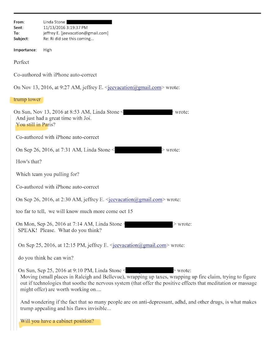 montee51's tweet photo. Here's Jeffrey Epstein communicating with Trump in early 2016, and again in late 2016 post election celebrating fixing their "Katie Johnson problem"
For reference, Macgyver is Epstein's nickname for Trump. https://t.co/yGgiymJoRj