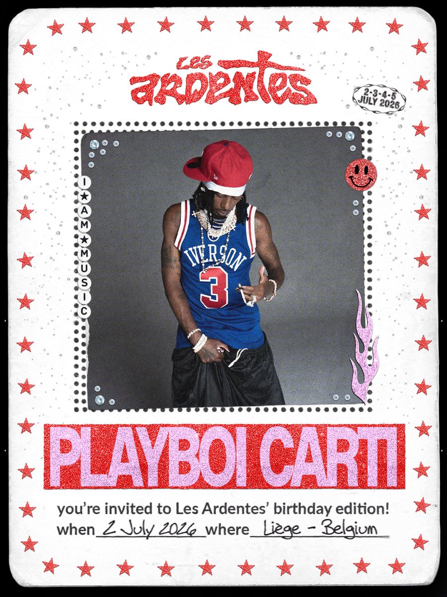 WELCOME BACK PLAYBOI CARTI. HEADLINING JULY 2 AT LES ARDENTES. 

★ 20 YEARS OF LES ARDENTES ★ CAN’T BELIEVE WE MADE IT THIS FAR. 

TICKETS ON SALE NOW. LIMITED QUANTITY 🎟️