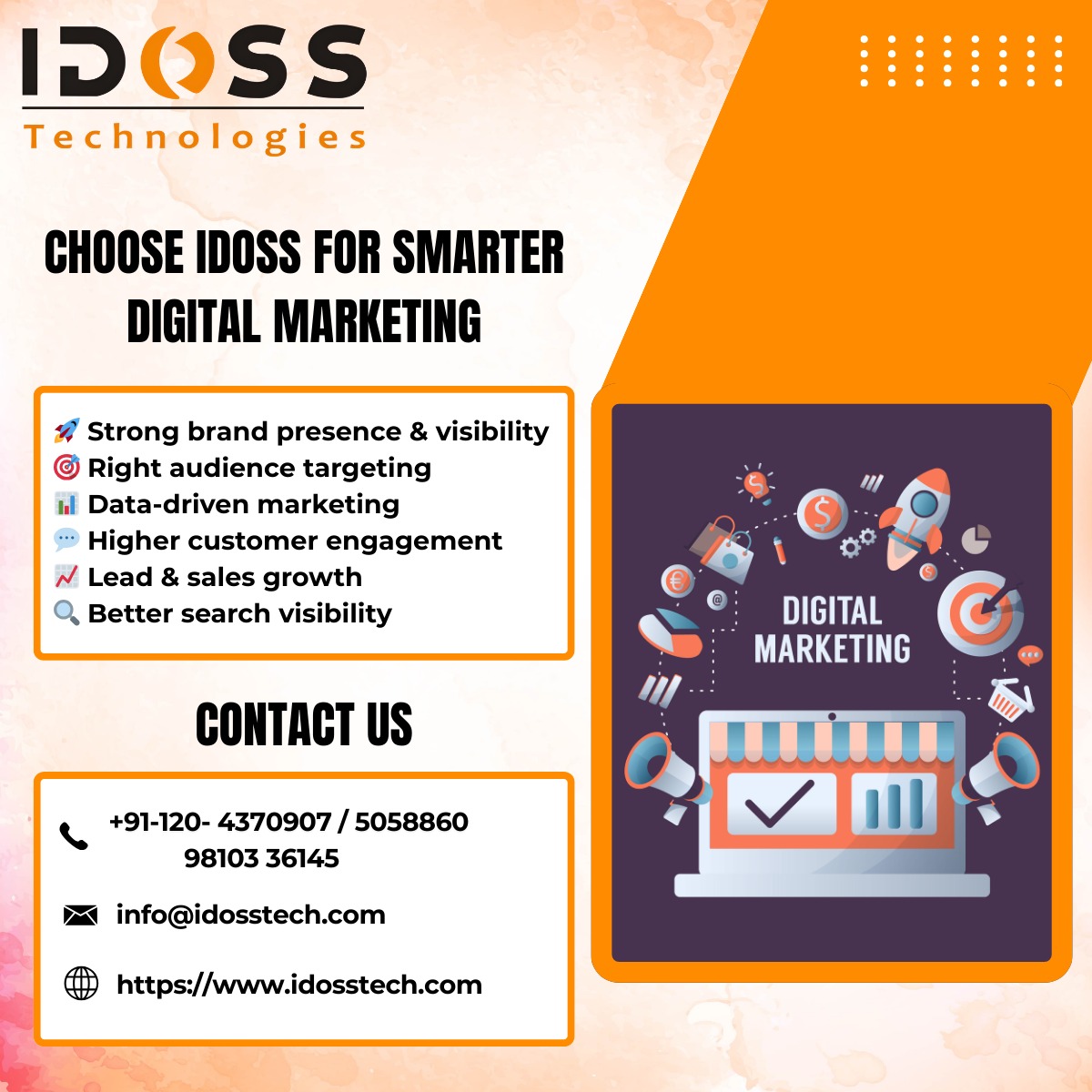 Idosstech's tweet image. 🚀 Choose IDOSS for Smarter Digital Marketing That Drives Real Growth 📈

#DigitalMarketing #IDOSSTechnologies #SmartMarketing #OnlineGrowth #BrandVisibility #LeadGeneration #DataDrivenMarketing #SEOExperts #BusinessGrowth #DigitalSuccess