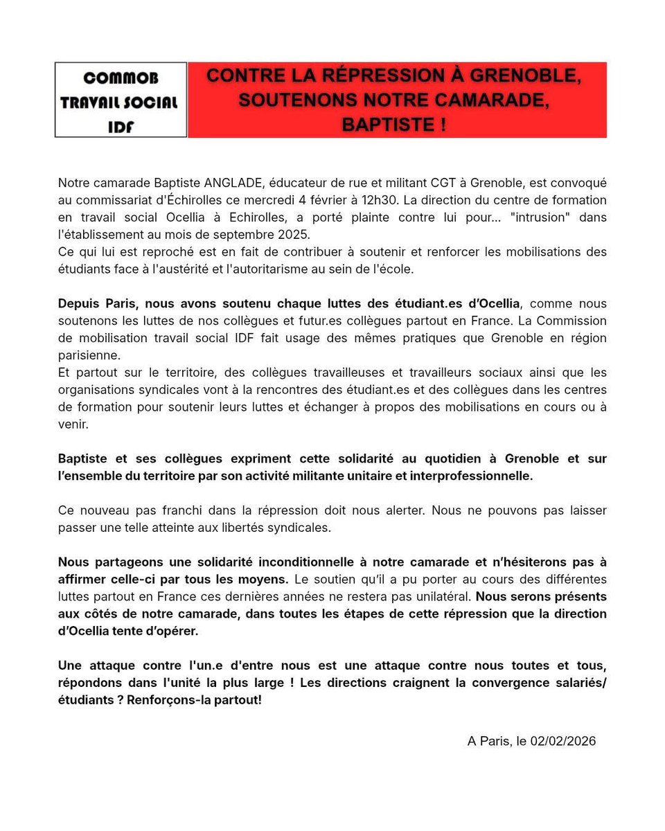 CommissionIdf's tweet photo. ✊🏽✊🏽Soutien inconditionnel à notre camarade, Baptiste !!

👊🏿🦾Nous continuerons d'organiser la solidarité et la convergence partout en France entre collègues en poste et collègues en formation🔥

🛑Stop à la répression des militant•es ! https://t.co/EAcajXm34h