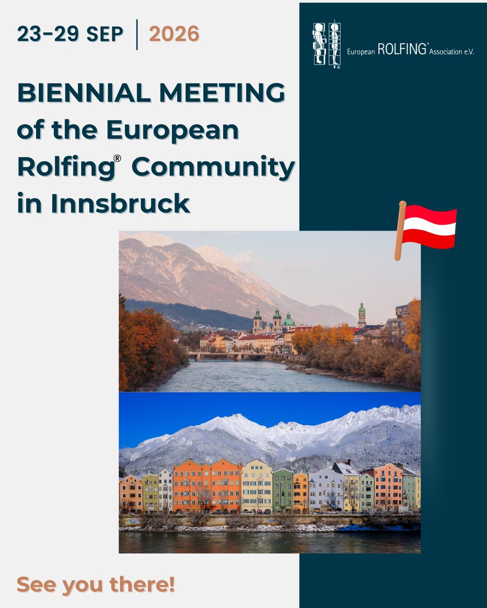 Biennial Meeting 🌍In Sept 2026, the European Rolfing® community meets in Innsbruck for a time dedicated to learning, dialogue &amp; community:
✨ Rolfing® Gathering Days (26–27 Sep)
  🎓 CE workshops for Rolfers &amp; SI practitioners
👉 rolfing.org/about-us/bienn…