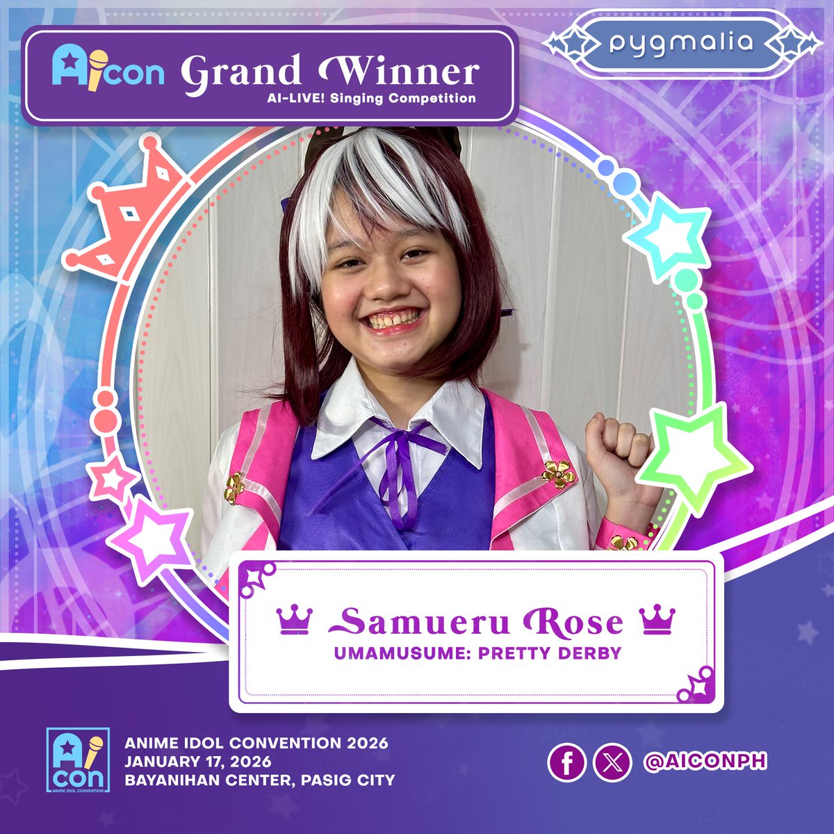Congratulations to our winner for AICon 2026's AI-LIVE Singing Competition, Samueru Rose!🌟

Her vocals touched the hearts of many with her passion and energy.May her future grow bright as one of the up-and-coming idols!🌟
#AnimeIdolConvention2026
#AIConPH #AICon2026 #AIConPH2026