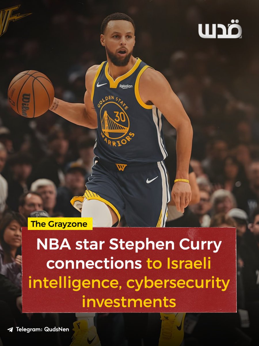 QudsNen's tweet image. A report published by The Grayzone on January 29, 2026, revealed that NBA star Stephen Curry is an investor in technology companies linked to former members of Israeli military intelligence. 

Curry uses his venture capital firm, Penny Jar Capital, to invest in companies such as…