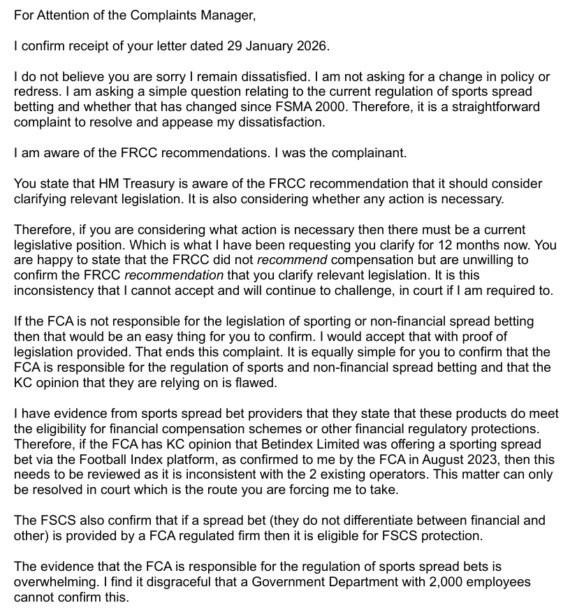 Zidave1's tweet photo. My response to @hmtreasury complaints manager regarding #footballindex and the continued lack of a simple answer to a simple question. https://t.co/sNneCY1JZP