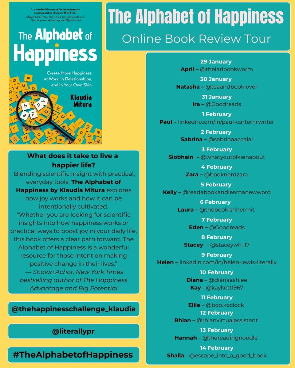 SabrinaAccalai's tweet image. The Alphabet of Happiness by Klaudia Mitura

sabrinasbooktails.blogspot.com/2026/02/the-al…

#Booktails #AlphabetOfHappiness #Happiness #blogtour #review #cocktail #OBooks