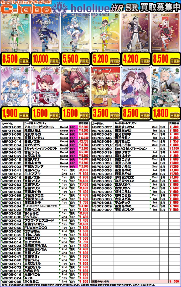 hololive OFFICIAL CARD GAME】買取情報 ホロカ担当です！ HR・SRの