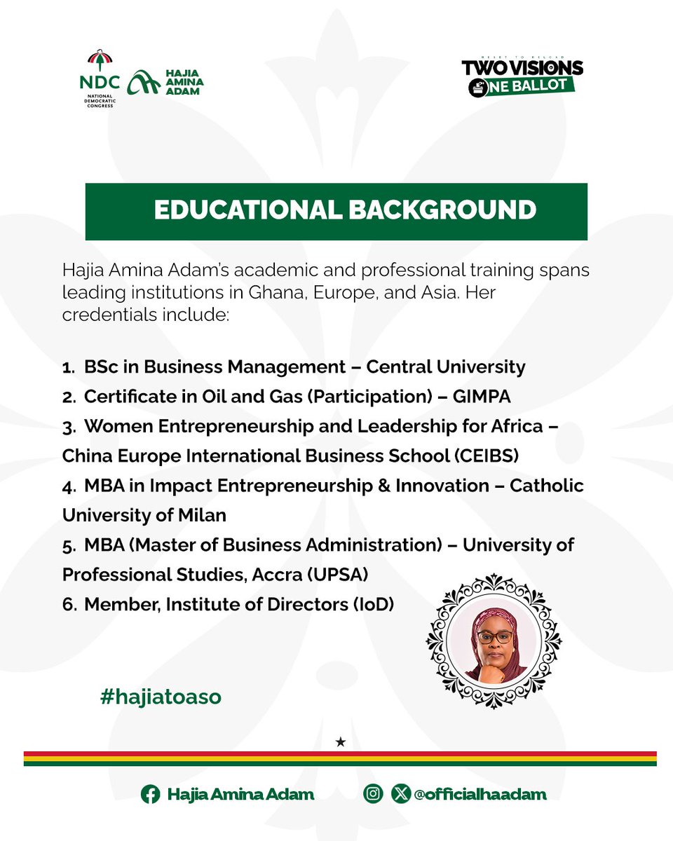 A true daughter of the soil. Hajia Amina Adam combines business excellence with a heart for the people. A leader who truly knows us. Vote number 2
#hajiatoaso #NDC #VoteNumber2 #hajiaaminaadam #GhanaNews #politics #TwoVisionsOneBallot #delegate #leadership