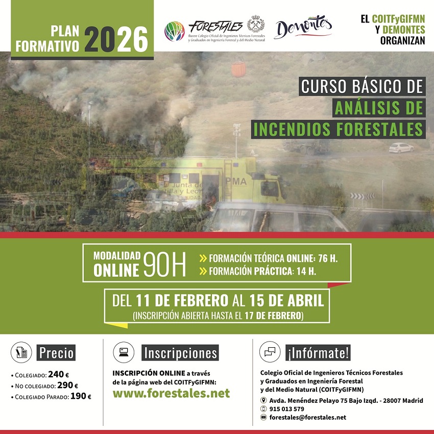 IngForestal50's tweet photo. AÚN PUEDES APUNTARTE a nuestro Curso On-Line Básico de Análisis de Incendios Forestales. COMIENZO 11 FEBRERO. Formación de las funciones básicas de analista de incendios forestales y asesoramiento del director de extinción. 

+INFO Y MATRÍCULA EN:
https://t.co/JHgmZcWk3m https://t.co/ZsCxGkttbp