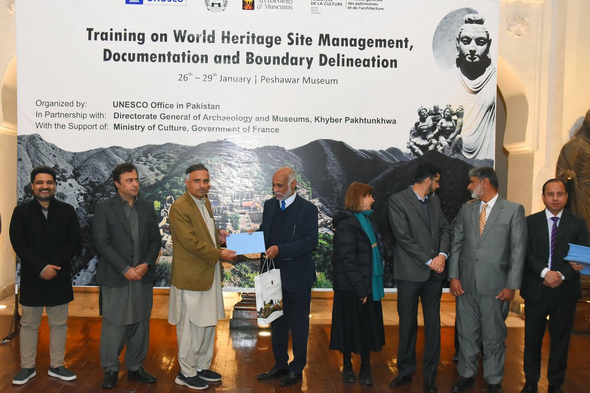 DoamGovPK's tweet photo. DG Department of Archaeology &amp; Museums,Mr. Aman Ullah, delivered the keynote address on“Effective World Heritage Strategy for Pakistan” during the Training on World Heritage Site Management, Documentation,&amp; Boundary Delineation,held at the Peshawar Museum from 26-29 January 2026 https://t.co/hNAlyJIZcN