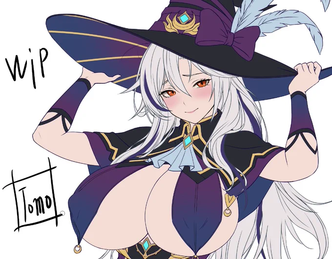 さて、気を取り直して次のスケブのWIP。 OCの魔女衣装の立ち絵になります。