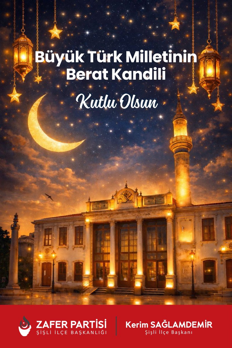 Ramazan ayının habercisi Berat Kandili’nin; milletimize huzur, birlik ve dayanışma duygularını pekiştirmesini diliyoruz.Bu mübarek gecenin ortak vicdanımızı güçlendiren, toplumsal sorumluluk bilincimizi artıran bir vesile olmasını temenni ediyoruz. Berat Kandili’miz mübarek olsun