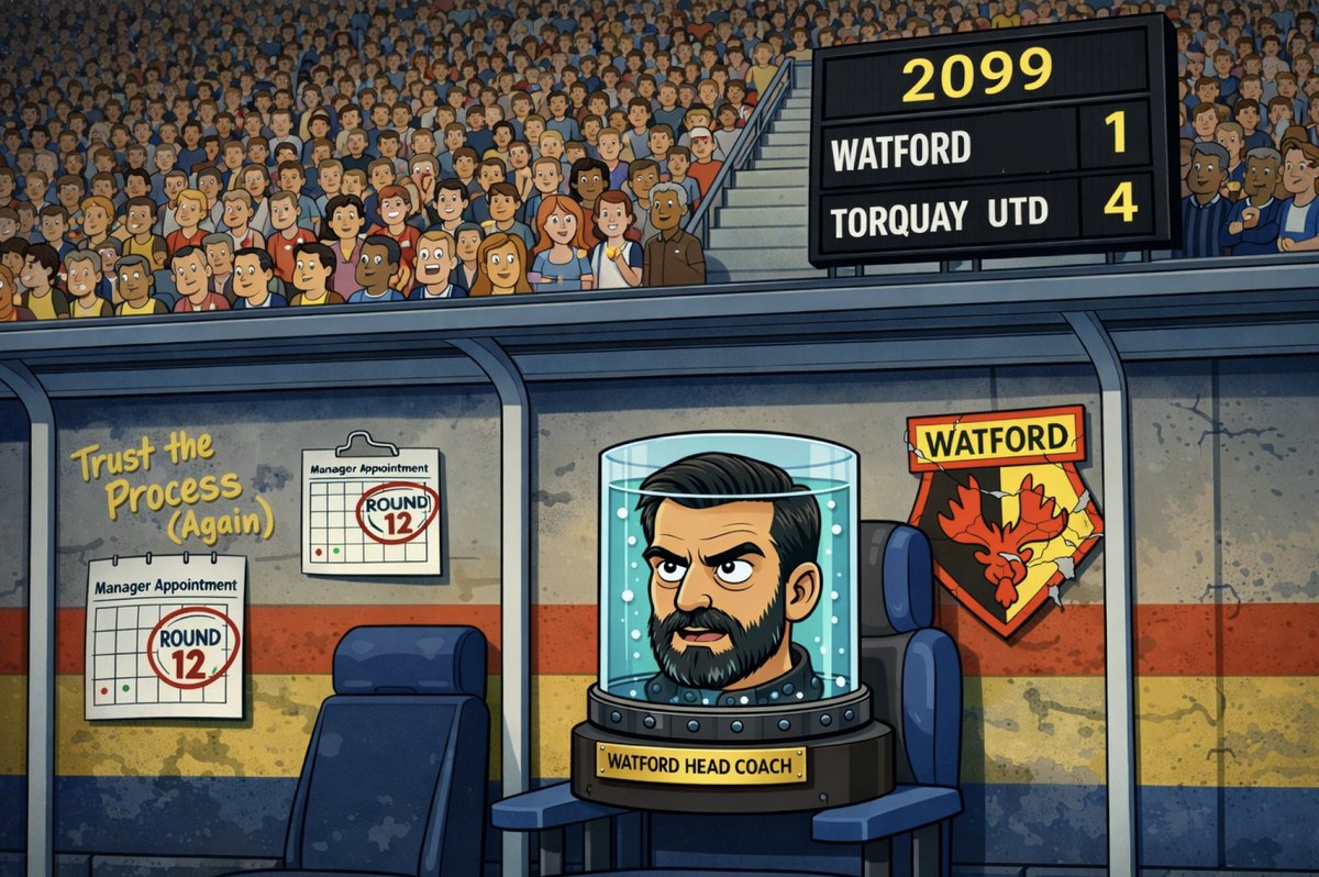 jakewithey's tweet photo. Quique Sánchez Flores returns to manage Watford in the year 2099 for the 12th stint. @WatfordFC https://t.co/1z7yr5z7ct