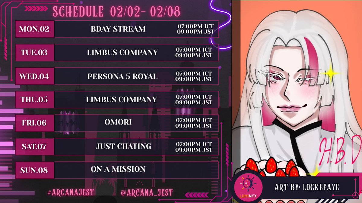 🩷WEEKLY SCHEDULE🩷

Hey partner miss me? Here's our weekly hang out schedule🩷

#VtubersEN  #khmervtuber #ENVtuber #VTuberUprising #luminyx