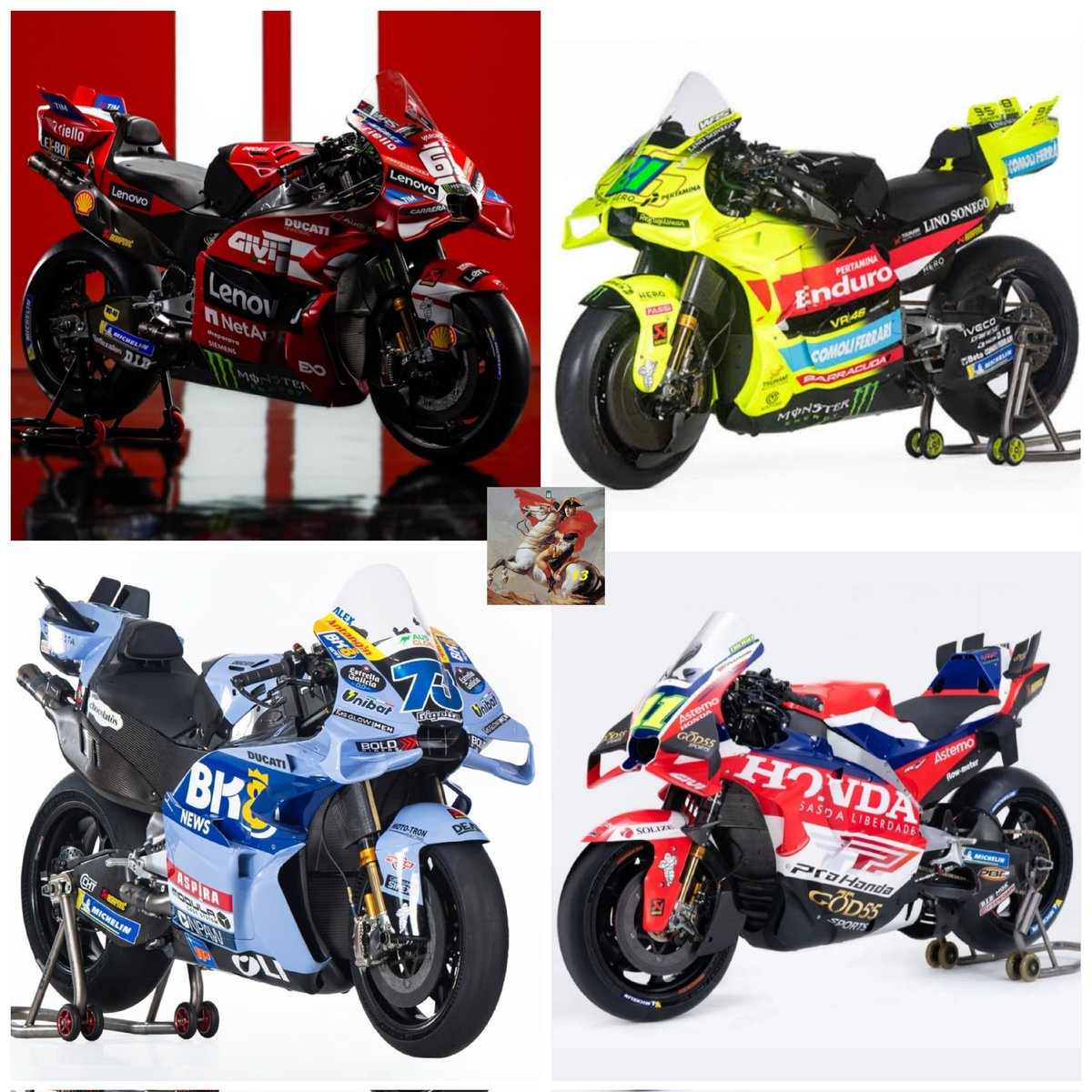 ACavalMaldonado's tweet photo. CHOOSE YOUR FIGHTER @ducaticorse @vr46racingteam @gresiniracing @LCRHondaTeam @hrc_motogp @ktmfactoryracing @tech3racing @trackhousemotogp @aprilia @yamahamotogp @pramacracing https://t.co/GEOMQtJPq4