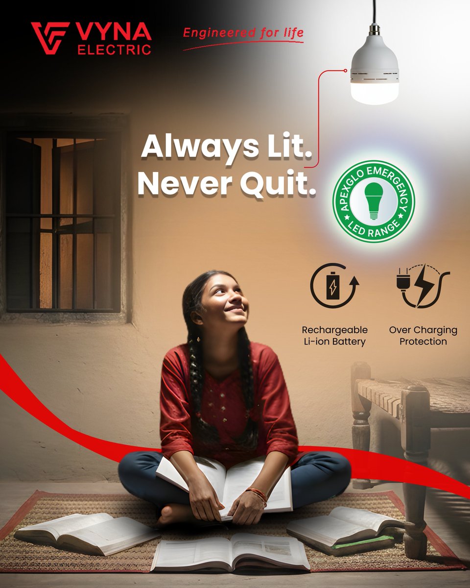 vynaelectric's tweet image. ApexGlo Emergency LED Light keeps homes glowing when it matters most!
🔋 Rechargeable Li-ion battery
⚡ Over-charging protection
💡 Reliable backup lighting you can trust
From study nights to family moments, stay switched, no matter what. #VynaElectric #EmergencyLEDLight