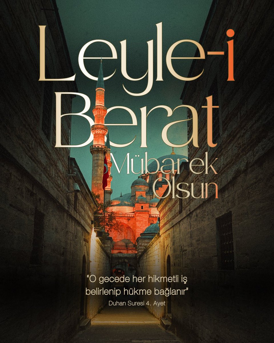 ف۪يهَا يُفْرَقُ كُلُّ اَمْرٍ حَك۪يمٍۜ ( Duhân Suresi 4. Ayet ) 

Ramazan-ı Şerif’in müjdecisi, rahmet kapılarının sonuna kadar açıldığı Berat Gecesinin; milletimize ve tüm İslam âlemine hayırlar getirmesini temenni ediyorum. 

#BeratKandilimiz mübarek olsun.