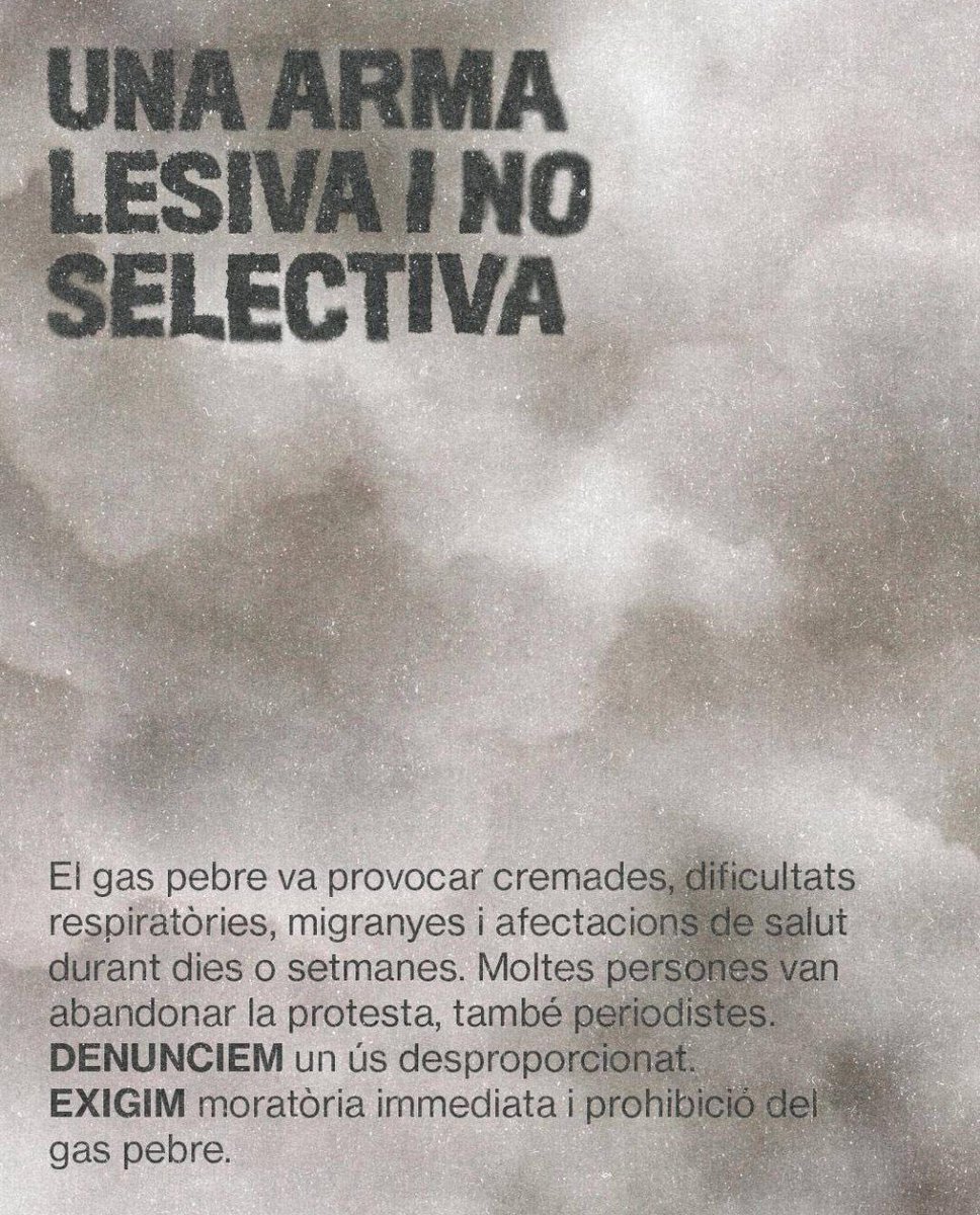Endavant_OSAN's tweet photo. ❌ STOP GAS PEBRE ❌

Ens sumem a la demana de sindicats, organitzacions i col·lectius per exigir una moratòria immediata i posterior prohibició de l’ús del gas pebre 

Defensem el dret a manifestació. Cap impunitat davant la violència policial 

🔗 https://t.co/FZlG48Brxa https://t.co/UPAWZKuJLV