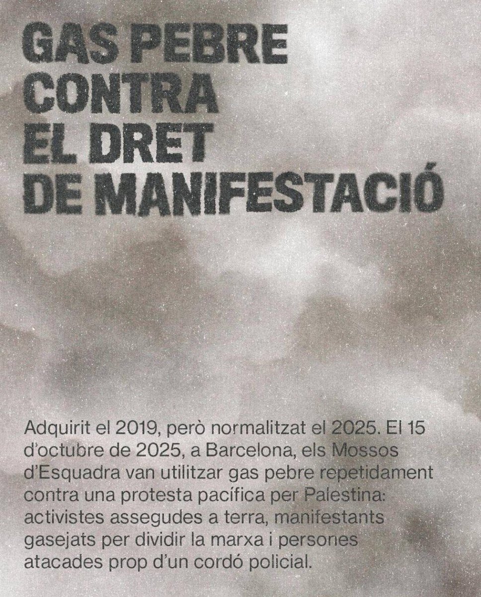 Endavant_OSAN's tweet photo. ❌ STOP GAS PEBRE ❌

Ens sumem a la demana de sindicats, organitzacions i col·lectius per exigir una moratòria immediata i posterior prohibició de l’ús del gas pebre 

Defensem el dret a manifestació. Cap impunitat davant la violència policial 

🔗 https://t.co/FZlG48Brxa https://t.co/UPAWZKuJLV