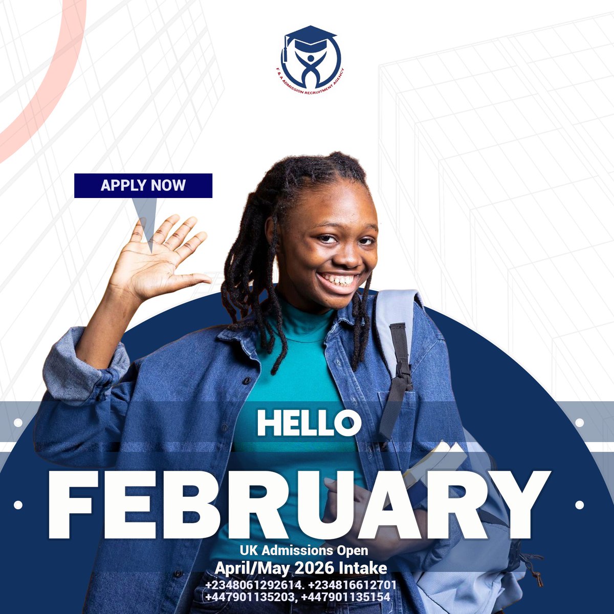 FAndA_Admission's tweet photo. 👋 Hello February! 🎉
A new month, new opportunities 🇬🇧

🎓 UK Admissions are OPEN
📌 April/May 2026 Intake

With F AND A Admission Agency, your UK admission is closer than you think.

We’re here to guide you every step of the way to study, relocate, and succeed with your family https://t.co/dp3ud1ChTK