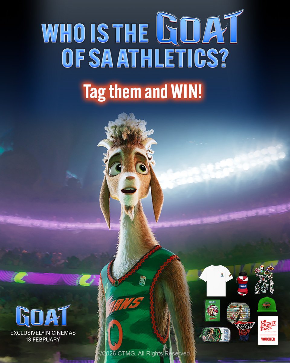 Last chance to WIN a Sneaker Shack voucher and a limited edition GOAT movie hamper!

All you need to do is Tag who think is the GOAT of South African Athletics and you could be a winner! 

#GOATmovie is now showing in cinemas.