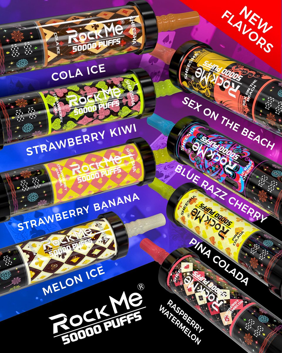 🔥 NEW FLAVORS ARE COMING! 🔥
ROCKME 50000 PUFFS SHEESHA VAPE

One device. Endless flavor vibes 💨

🍦 Cool Ice
🍒 Blue Razz Cherry
🍉 Raspberry Watermelon
🍓 Strawberry Banana
🍹 Sex on the Beach
🥥 Pina Colada
🥝 Strawberry Kiwi
🍈 Melon Ice

More than just flavors