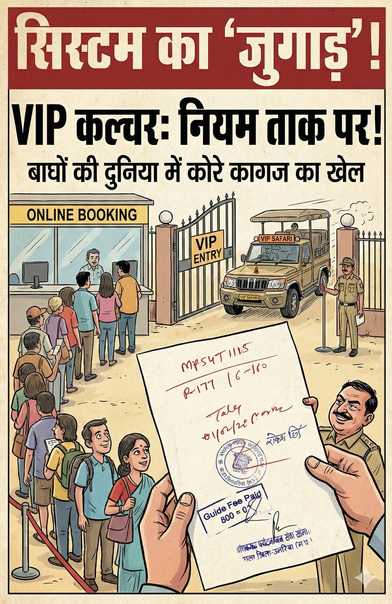 pariharji01's tweet photo. EXCLUSIVE: बांधवगढ़ महाखुलासा : कोरे कागज में मोहर लगा चल रही बाघ दिखाने की दुकान!
'ऑनलाइन सिस्टम' को बाईपास कर 'कोरे कागज' में VIP सफारी। स्टाफ -"साहब के ऑफिस से आती है पर्ची।" सालों से चल रहे इस खेल का हमने किया पर्दाफाश।
#BandhavgarhScam #SaveTiger #scame
#mptigers @PMOIndia https://t.co/ZWB8yxeJy9