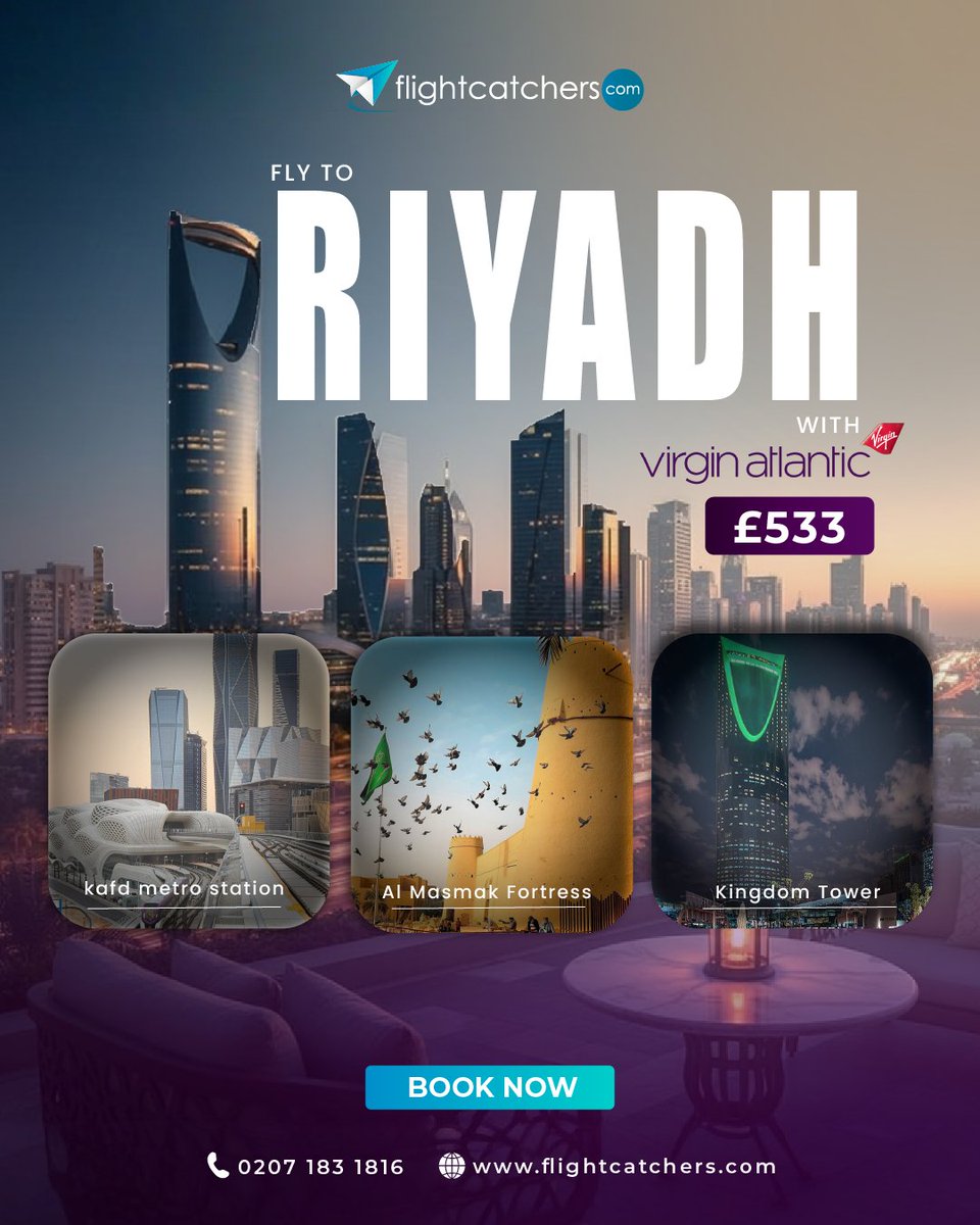 Your next adventure starts with a single click. 

Fly to Riyadh with Virgin Atlantic from just £533! Limited seats available—don't miss out.

📞 Call: 0207 183 1816