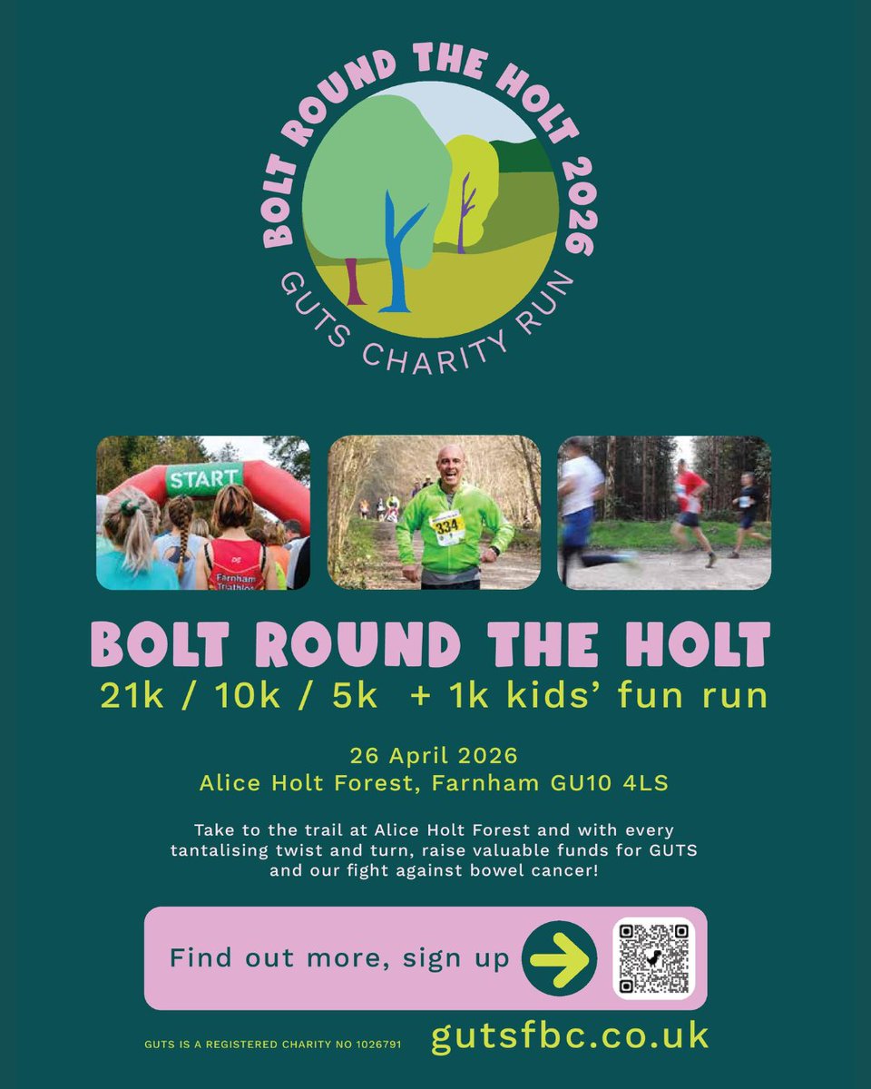 Bolt Round The Holt at Alice Holt Forest
Sunday 26th April 2026
Looking for a spring trail event? Bolt Round The Holt returns to Alice Holt Forest near Farnham with distances for everyone, from a 1K junior fun run to 5K, 10K and a Half Marathon.
Sign up: zurl.co/TvBBK