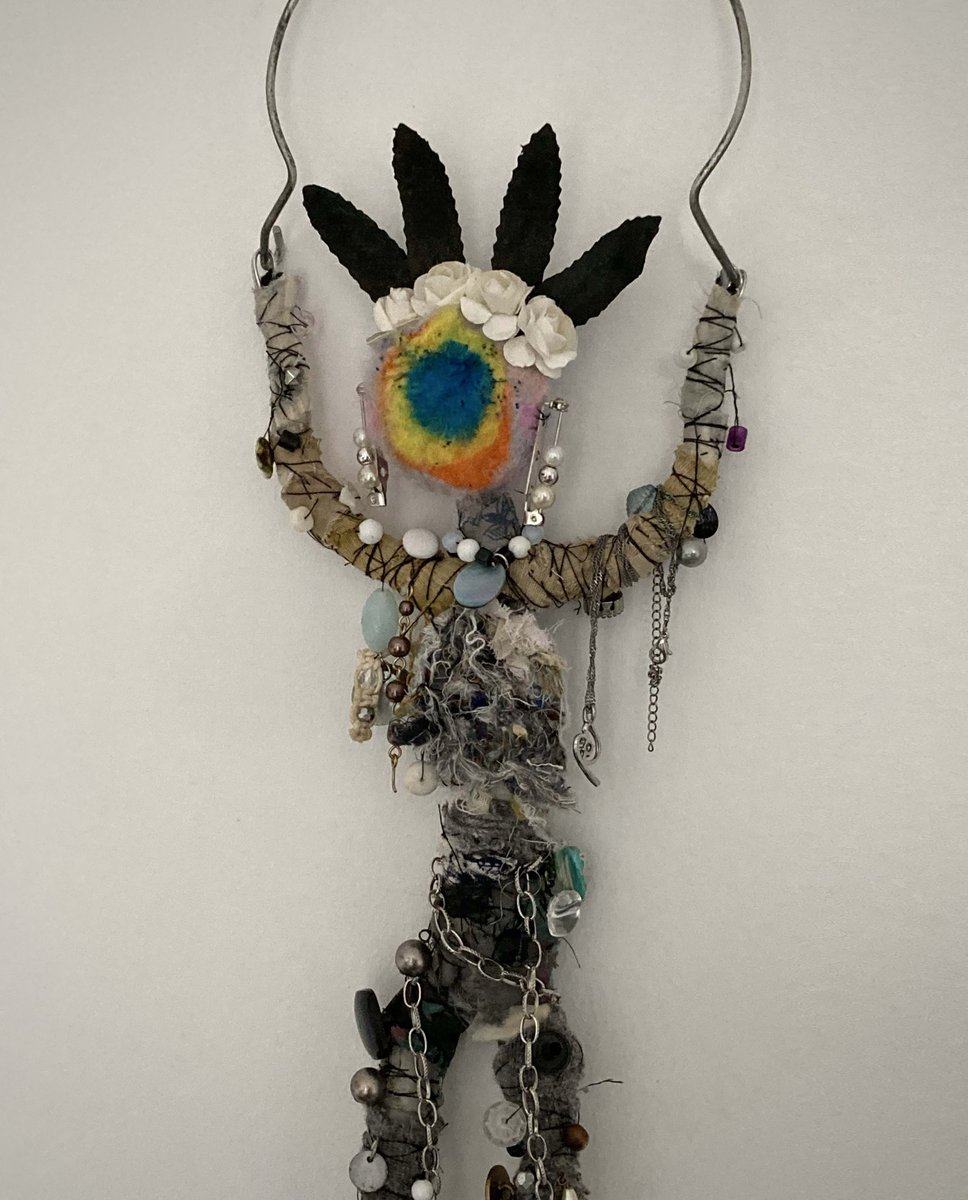 An abstract doll.. 

One of my old dolls with a clay head broke while I was moving last year. The head came loose but the body was still intact. I decided to replace the head with a needle felted one. This new head looks like thermal imaging and some kind of fruit.