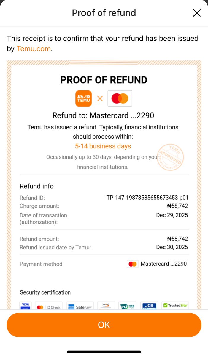 AlfredSamsonba1's tweet photo. 🚨 @Nomba is holding my ₦58,742 refund since Dec 29.
Temu confirmed refund sent.
No money in my account.
Many similar complaints online.
This is not an error—this looks like a pattern.Reported to @cenbank.
Beware. #NombaFraud #ScamAlert #CBN
@cenbank @shoptemu @nombahq @Mr_JAGss https://t.co/C3uesdBvgU