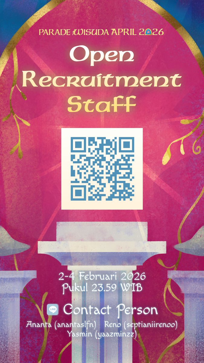 Bingung mau manit bidang apa?? 🤔🤷
Coba cek di sini ⬇️✨

*✧ 𝐎𝐩𝐞𝐧 𝐑𝐞𝐜𝐫𝐮𝐢𝐭𝐦𝐞𝐧𝐭 𝐒𝐭𝐚𝐟𝐟 𝐏𝐚𝐫𝐚𝐝𝐞 𝐖𝐢𝐬𝐮𝐝𝐚 𝐀𝐩𝐫𝐢𝐥 𝐈𝐓𝐁 𝟐𝟎𝟐𝟔 *:･ﾟ

🔗 bit.ly/OPRECStaffWisp…

Jangan lupa daftarkan diri kalian ya, Massa Kampus! 

#ParadeWisudaAprilITB2026 #ITB