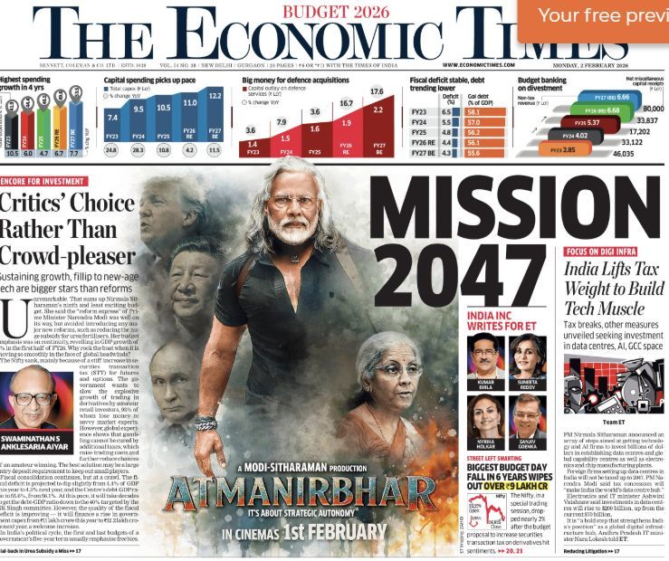 Today’s front page of The Economic Times.