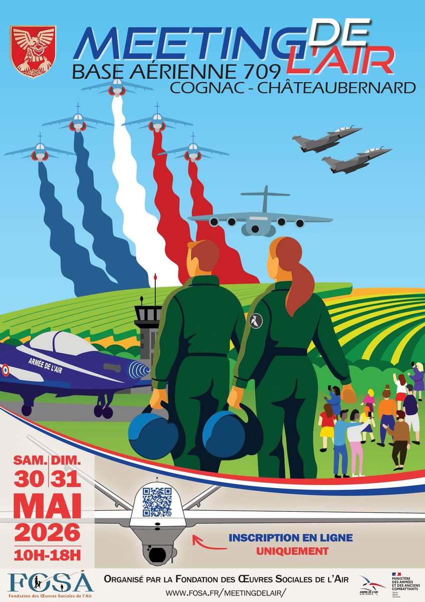 airplusnews's tweet photo. 🔴 Les 30 &amp; 31 mai. Save the date !

Dans 4 mois, la base aérienne 709 de Cognac accueillera le Meeting de l'Air de la FOSA .

Ouverture de la billetterie en ligne d’ici quelques jours. https://t.co/z4EC1qDHjx