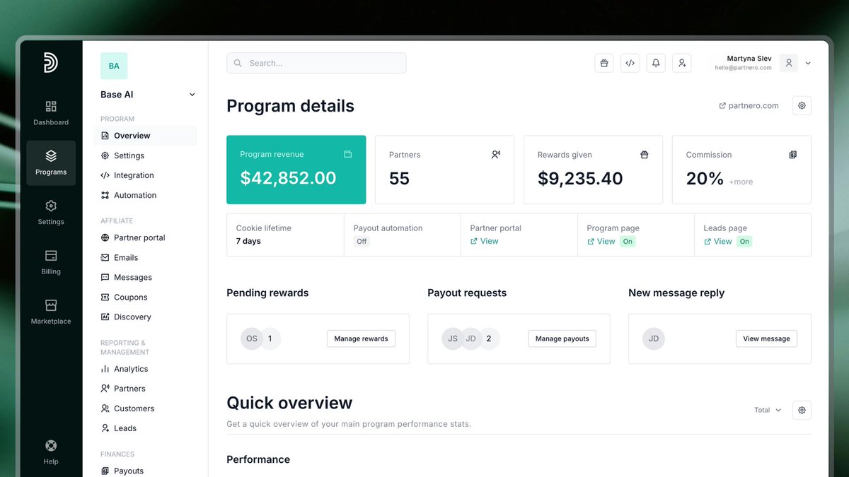 Generate sample program data to see how everything works before going live. The in-app test data seeder creates demo partners, customers, transactions, and rewards, so you can test workflows and show stakeholders how everything works → help.partnero.com/article/369-in…