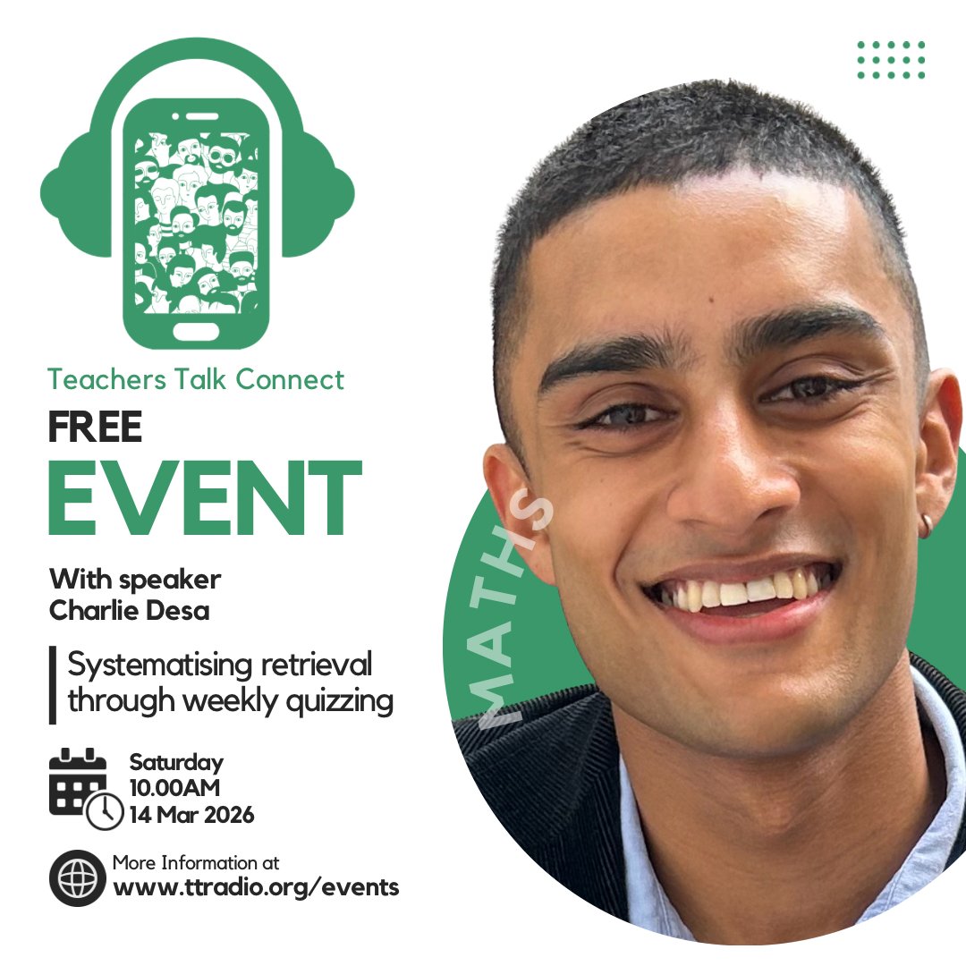TTRadioOfficial's tweet photo. Less than 6 weeks to go!
Teachers Talk Connect is soon upon us! Saturday 14th March 2026 in Manchester, Teachers Talk Radio brings you our huge annual CPD and networking extravaganza, and it's free for all teachers. We've already announced some incredible speakers on the mainstage and in our subject strands (English, Maths, Science, Primary, History, RS, Behaviour and Inclusion, Oracy and Writing). Mainstage speakers: Ross McGill and Jennifer Webb. A selection of our confirmed strand speakers: In English - Professor Haili Hughes FRSA NPQH Chris Curtis Donal Hale, hosted by Zara Shah. In Science - Joel Kenyon Ibrahim Wahab, hosted by Beejesh Deva. In Maths - Mehmet Ali-Zekay Charlie Desa, hosted by Kathryn Clark. In History - Dr Sarah Bremner Matt Walby, hosted by Emily Pringle. In Behaviour - Alun Ebenezer Kim Atkins. In Primary - Shannen Doherty Jaycee Ward, hosted by Huma Mirza. And so many more! We are still seeking speakers in Maths, RS and Science - If you know a teacher or middle leader in these areas, please get in touch with us!
Manchester is the place to be!
Get your free ticket here: https://t.co/AzAaALB7Xq
More information here: https://t.co/KZczAoI0JU