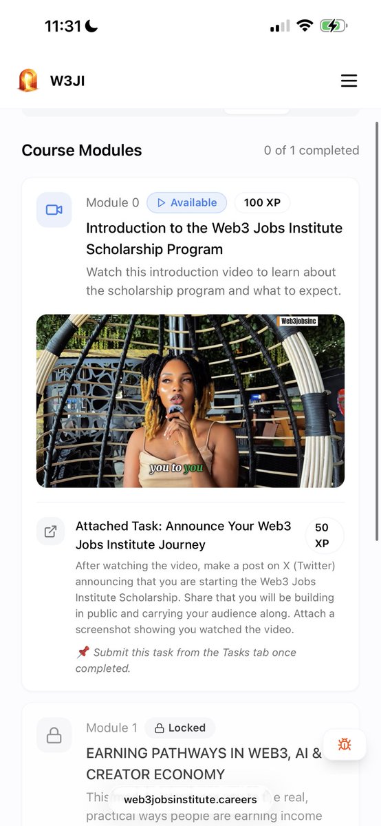 With that, our first video is now live on the web3jobsinstitute.careers platform.

It’s now available to our scholarship students.

From a dream to reality this is greatness in motion.

Hope you’re seated…