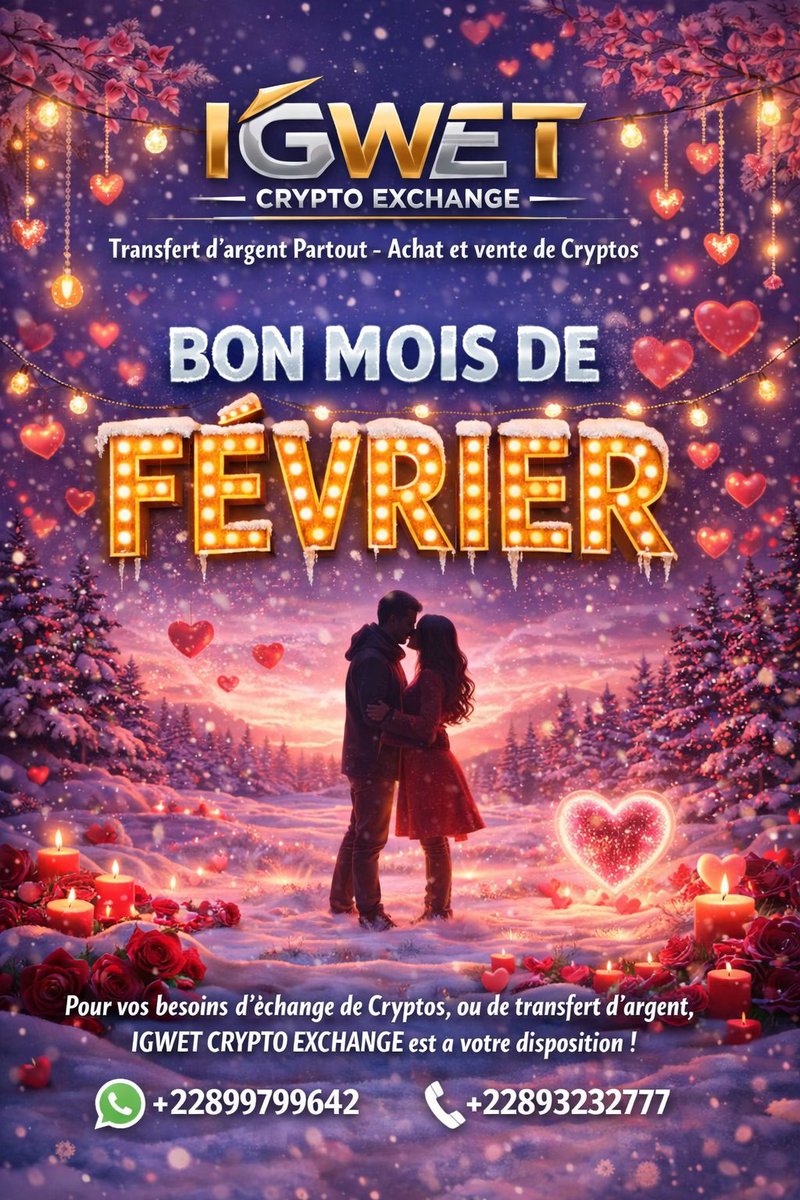 IgwetTrade's tweet photo. BON MOIS DE FÉVRIER/ HAPPY FEBRUARY 

IGWET CRYPTO EXCHANGE (Échange Crypto et Transfert d'argent)

Achetez et vendez vos Cryptos 

✓ Wa  : https://t.co/QfjYrKxd6g
✓ Appel : +22893232777

#CRYPTO #IA #USDT #Innovation #Binance  #trade #trading #trump #visa #sell #buy #crypto https://t.co/u60F1bYDDF