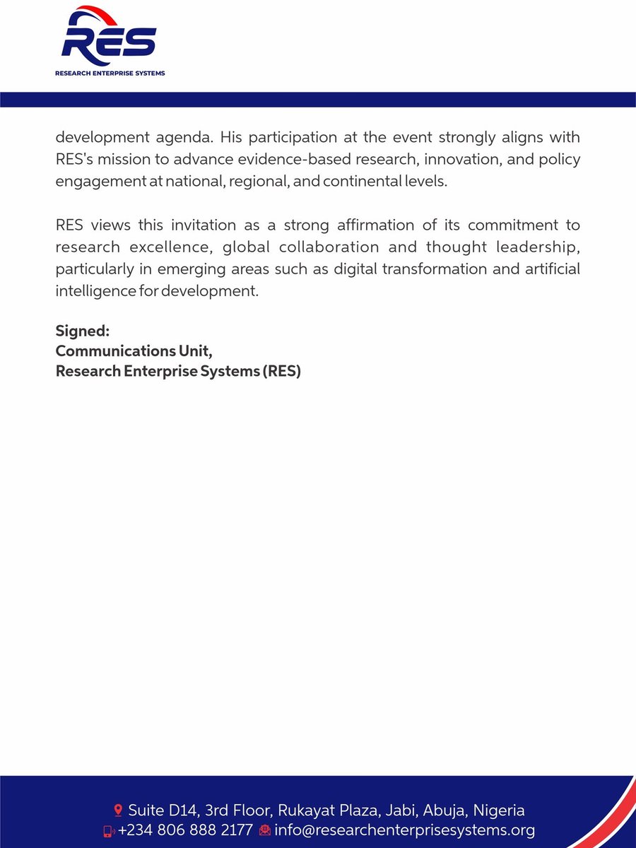 theresearchent's tweet photo. #pressrelease
Our Executive Director, Professor Fatai Aremu to deliver keynote address at Africa Unity For Renaissance Conference (AURC) in South Africa.
#researchenterprisesystems #makingimpact #aurc2026 https://t.co/9mTKawliN3