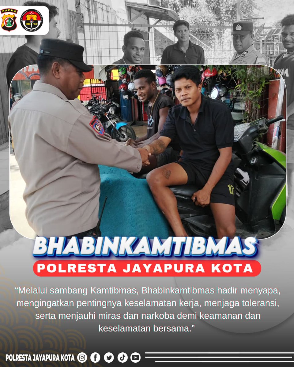 JayapuraKota's tweet image. Bhabinkamtibmas Polresta Jayapura Kota melalui sambang kamtibmas, Bhabin Hadir menyapa dan berinteraksi bersama masyarakat

#polriuntukmasyarakat
#presisi